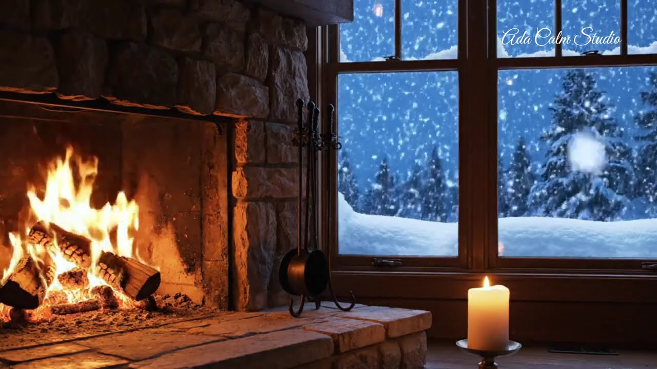 Cozy Fireplace & Snowfall ❄️ | Relaxing Piano Music