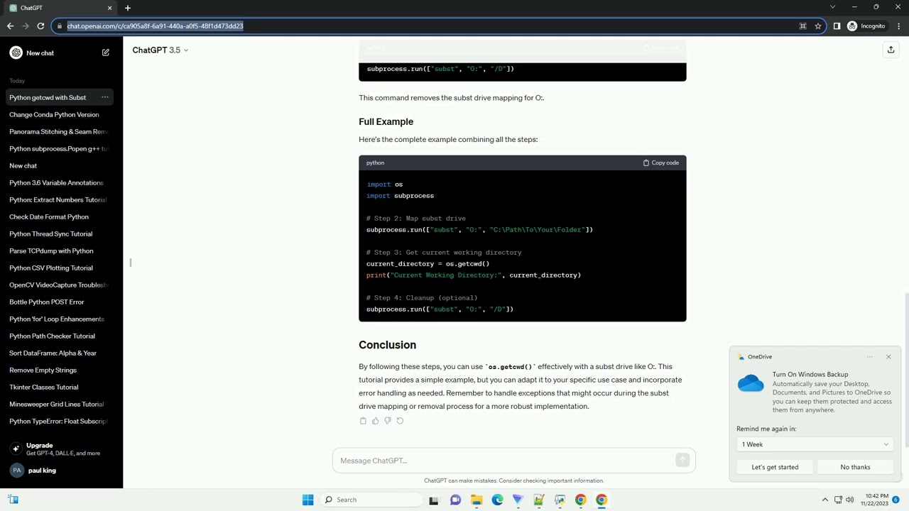 python getcwd of a subst O folder