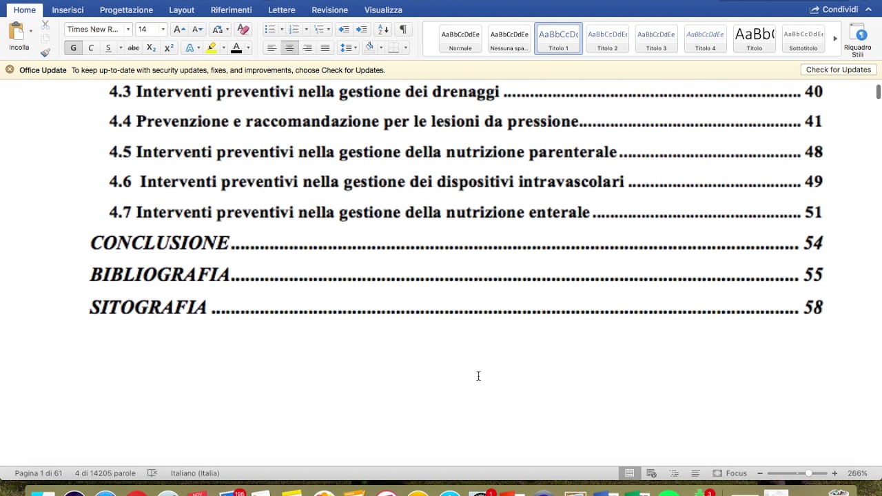 Come creare l'indice o sommario per la tesi su word