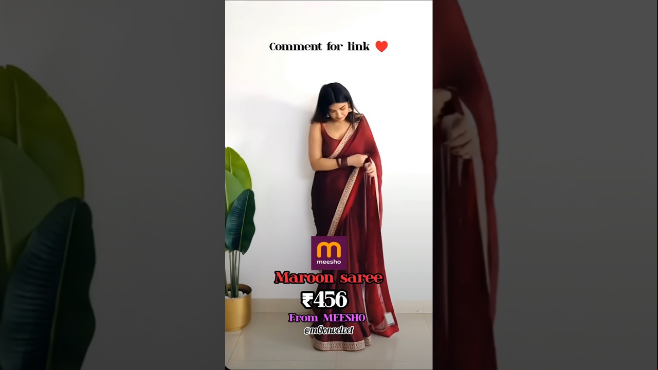 Maroon saree, embroidered border from MEESHO at just ₹456|farewell saree| saree from #meesho #haul