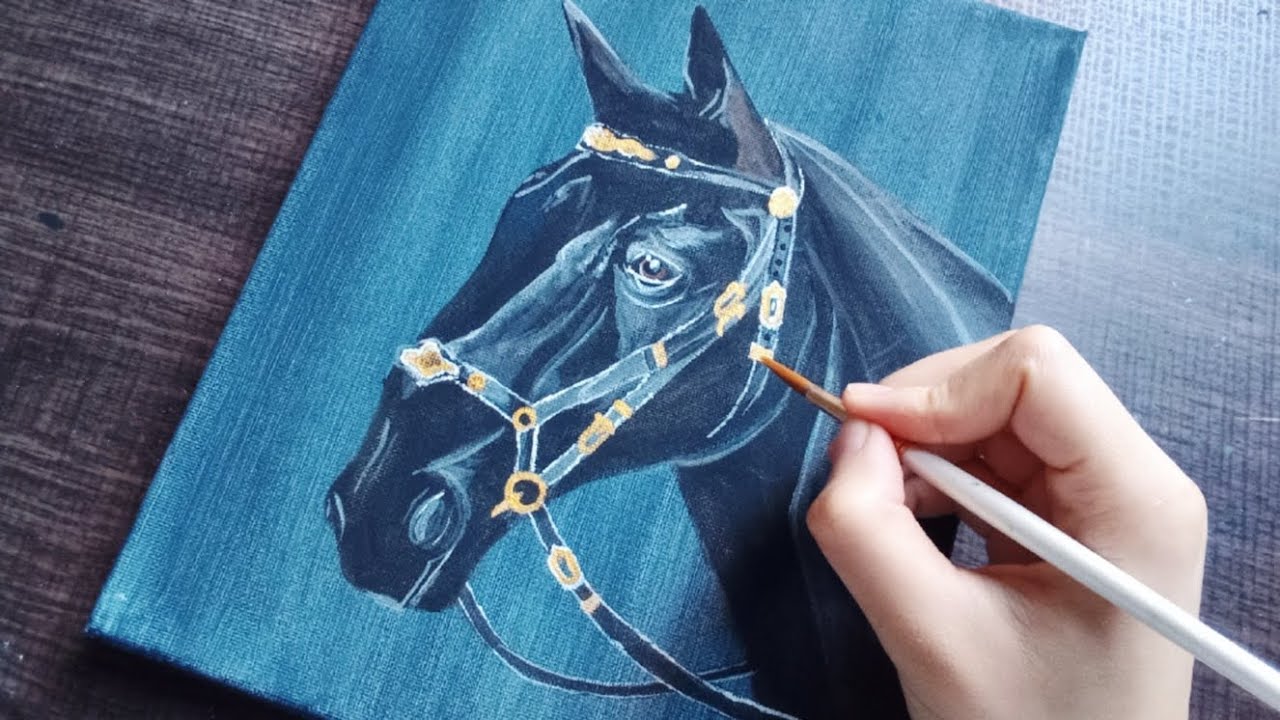 How To Paint A Black Horse / Acrylic Painting / Acrylic Painting Techniques