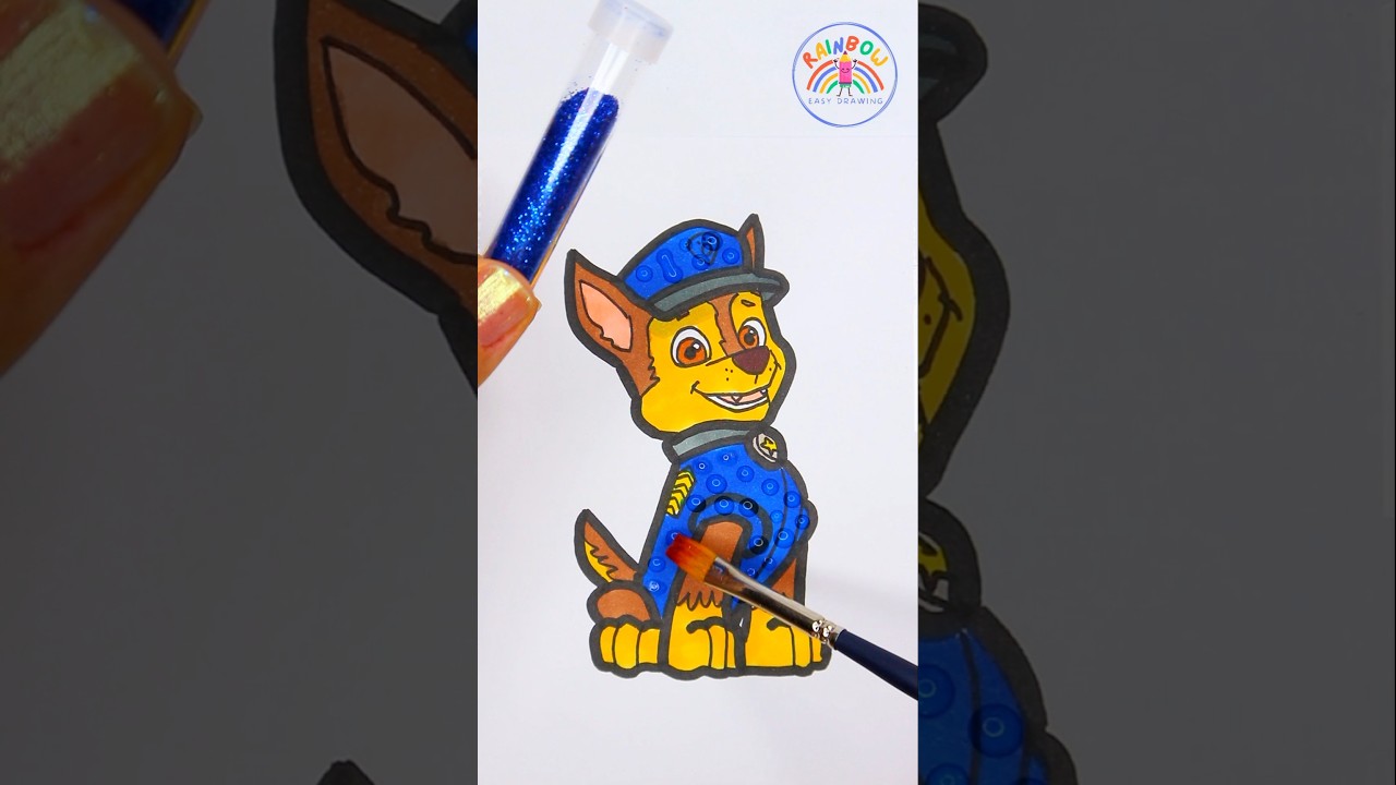 PAW Patrol Art Tutorial | PAW Patrol Chase Glitter Craft Tutorial 🌈🐶#pawpatrol #glitter #art #craft