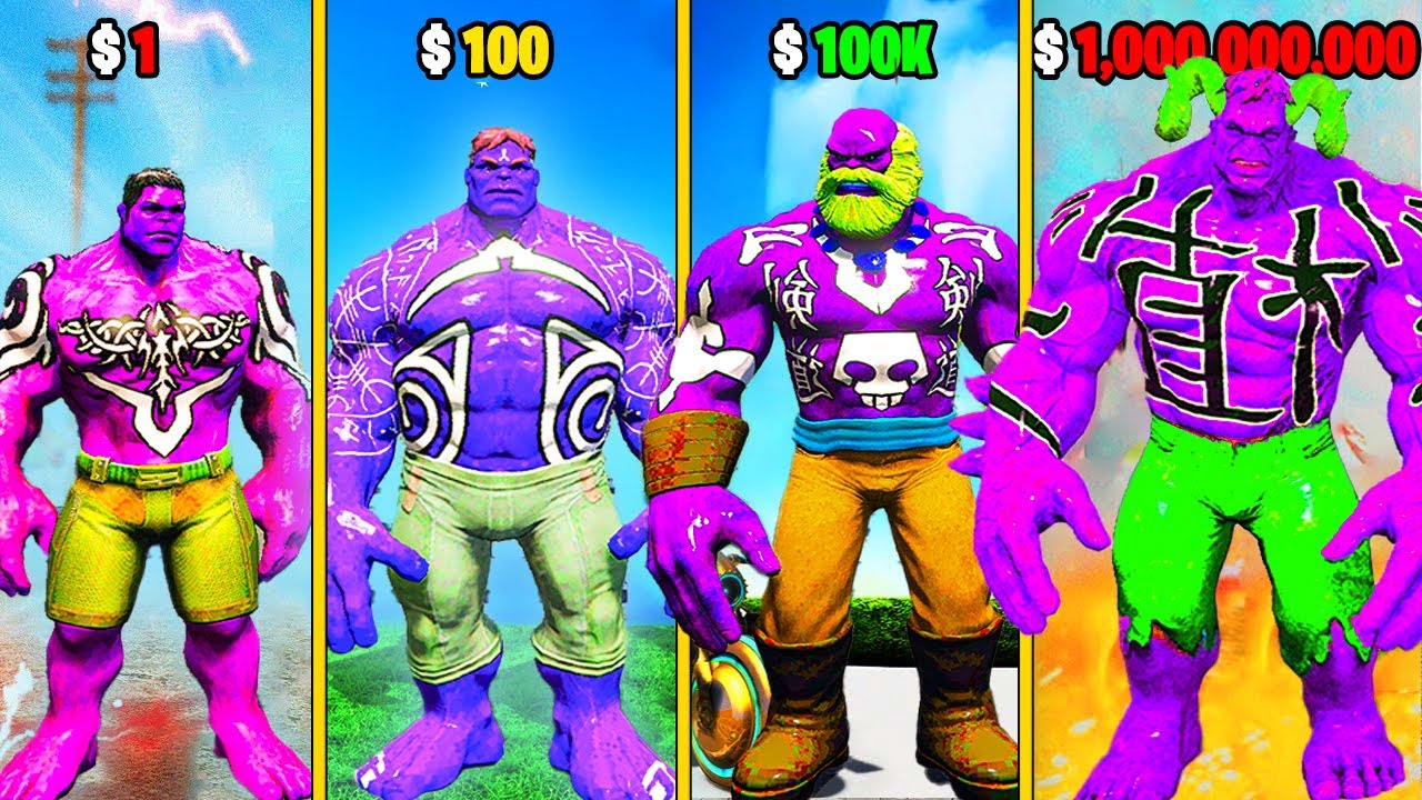 $1 PURPLE HULK SUIT to $1,000,000,000 HULK SUIT in GTA 5!!