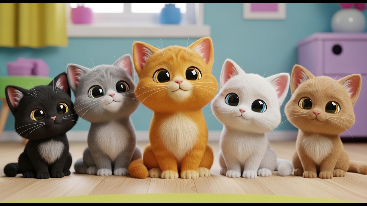 Five Little Kittens Purr Purr Purr | Sweet Cat Song & Counting Rhyme for Kids
