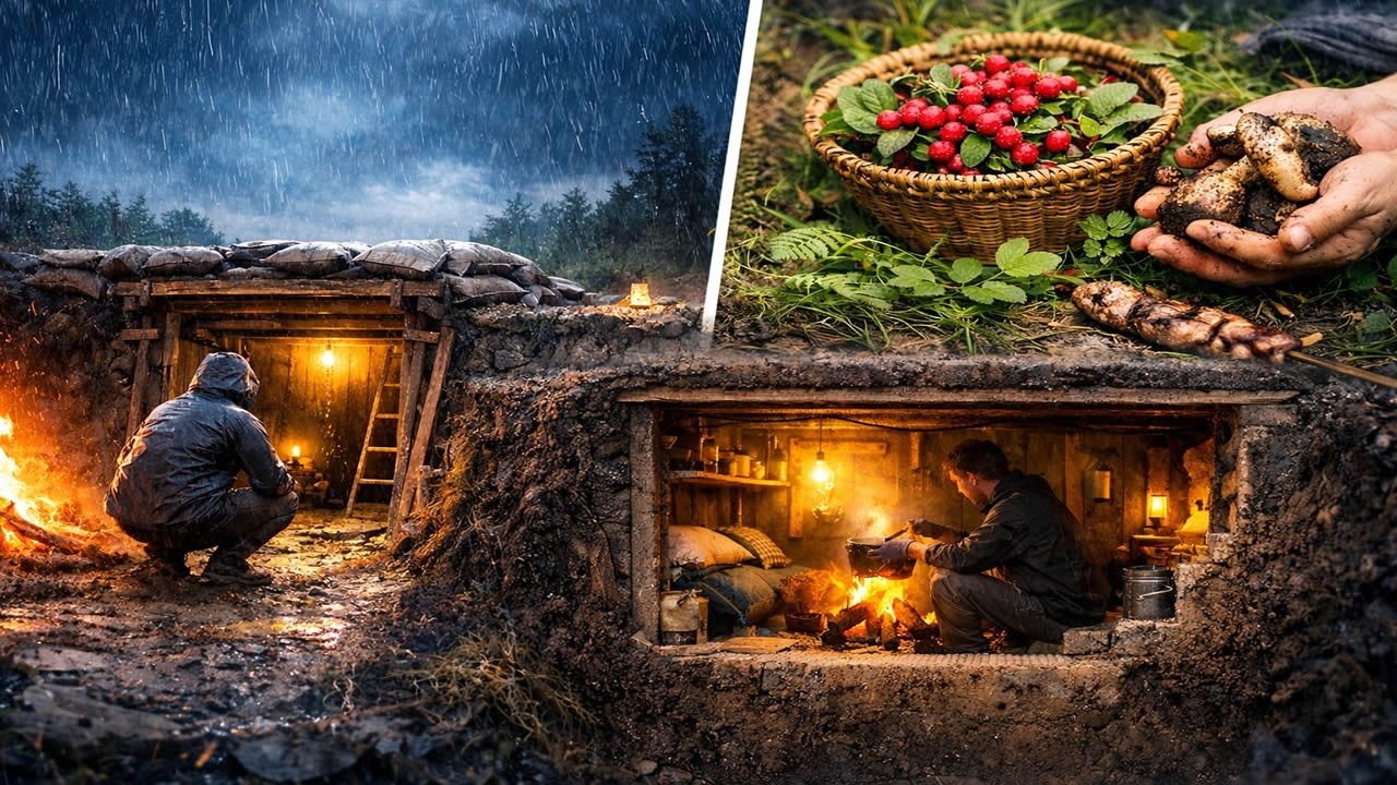 60 Days Alone Underground in Endless Rain 🌧️⛺ Wild Shelter + Survival Food Challenge