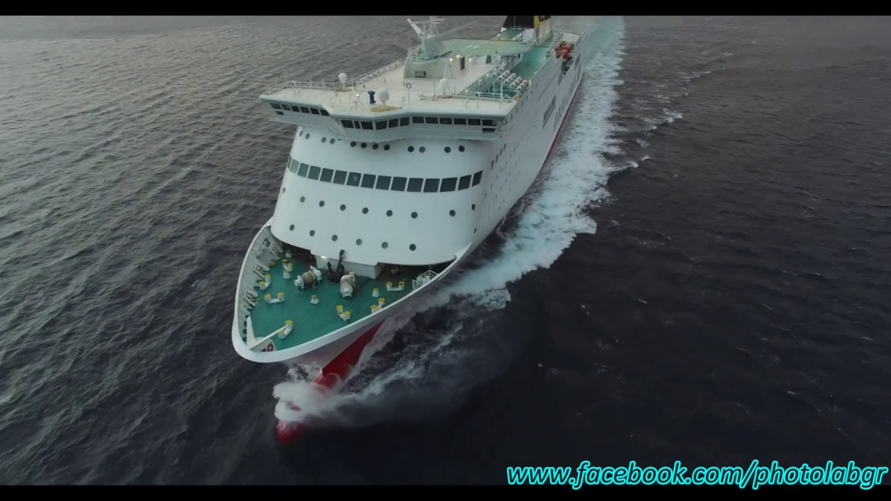 Aerial (drone) video - Olympic Champion arriving at Piraeus port