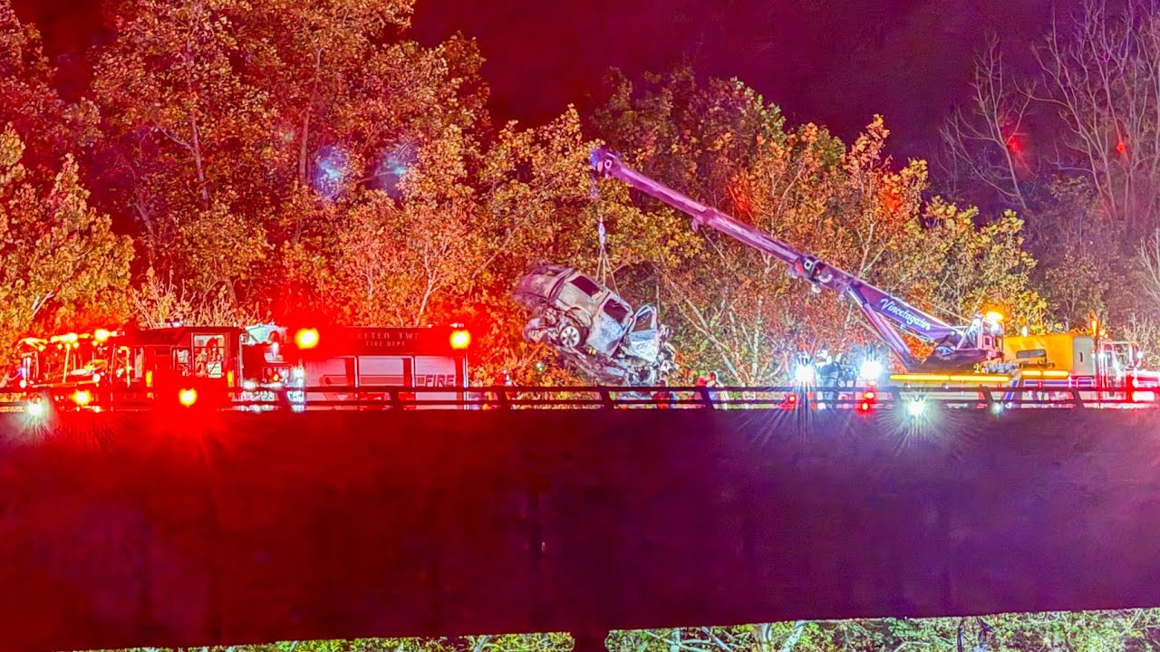 SUV crashes off Route 422 bridge, driver rescued after vehicle fire