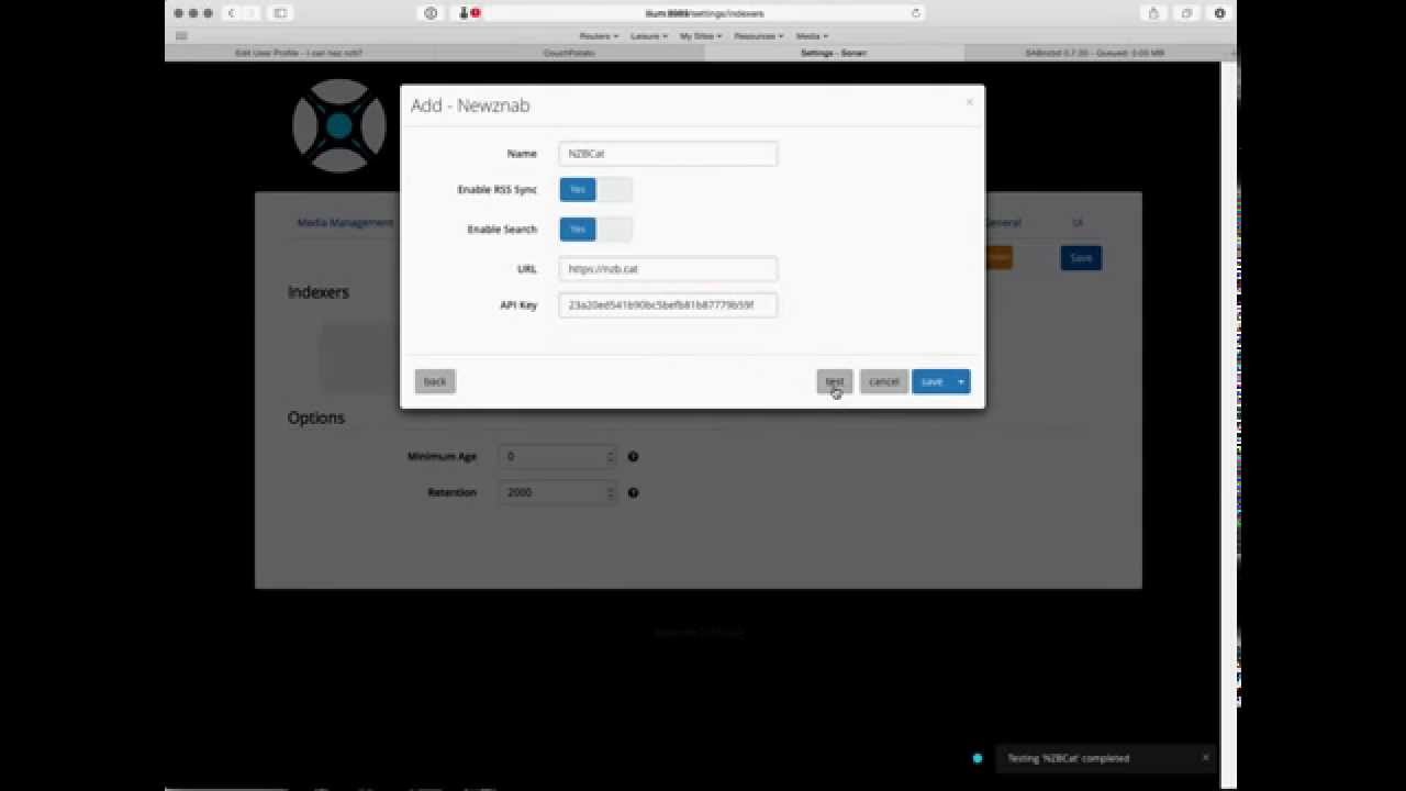 Setup NZBCat as a search provider in Sonarr