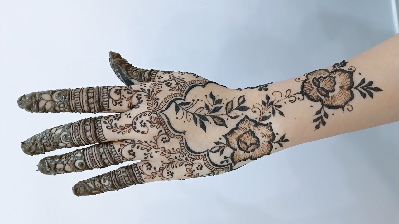 Beautiful vine & rose mehndi pattern🌺#mehndi #design #hennatattoodesign 