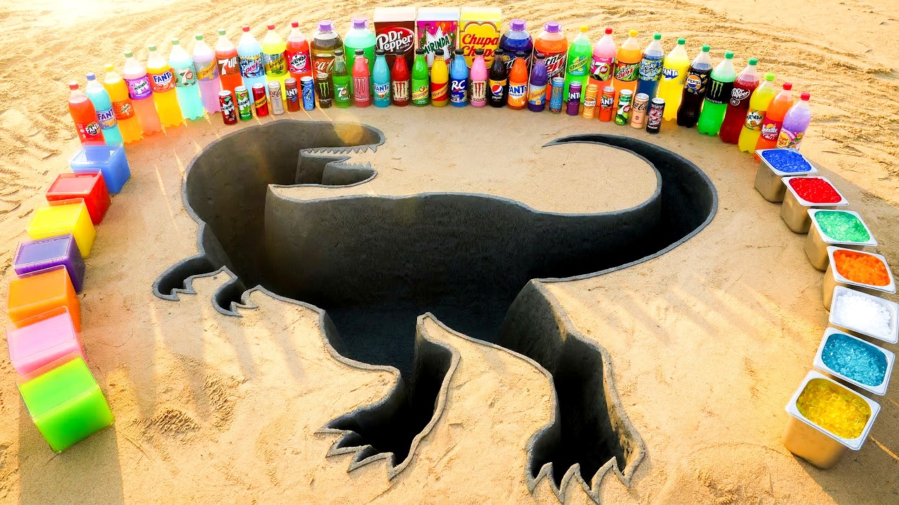 Making a Giant T-Rex Pit with Coca-Cola, Fanta, Sprite vs Mentos