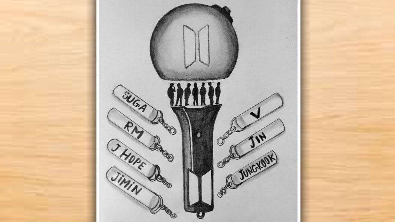 BTS ARMY BOMB DRAWING WITH PENCIL SKETCH | BTS Pencil Sketch | BTS 그리기 | BTS PENCIL DRAWING