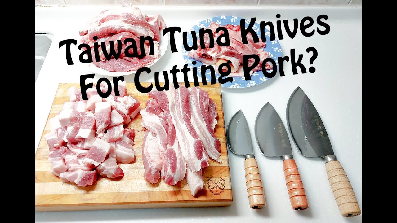 Taiwan Tuna Knives Butchering Pork! Master Kuo G-3 Mini, G-3 Small & G-4 Medium Fish Knives