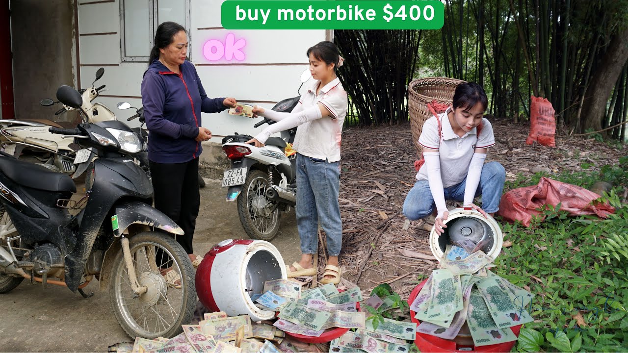 Collecting scrap. Poor girl Hana bought herself a $400 motorbike and her lucky day