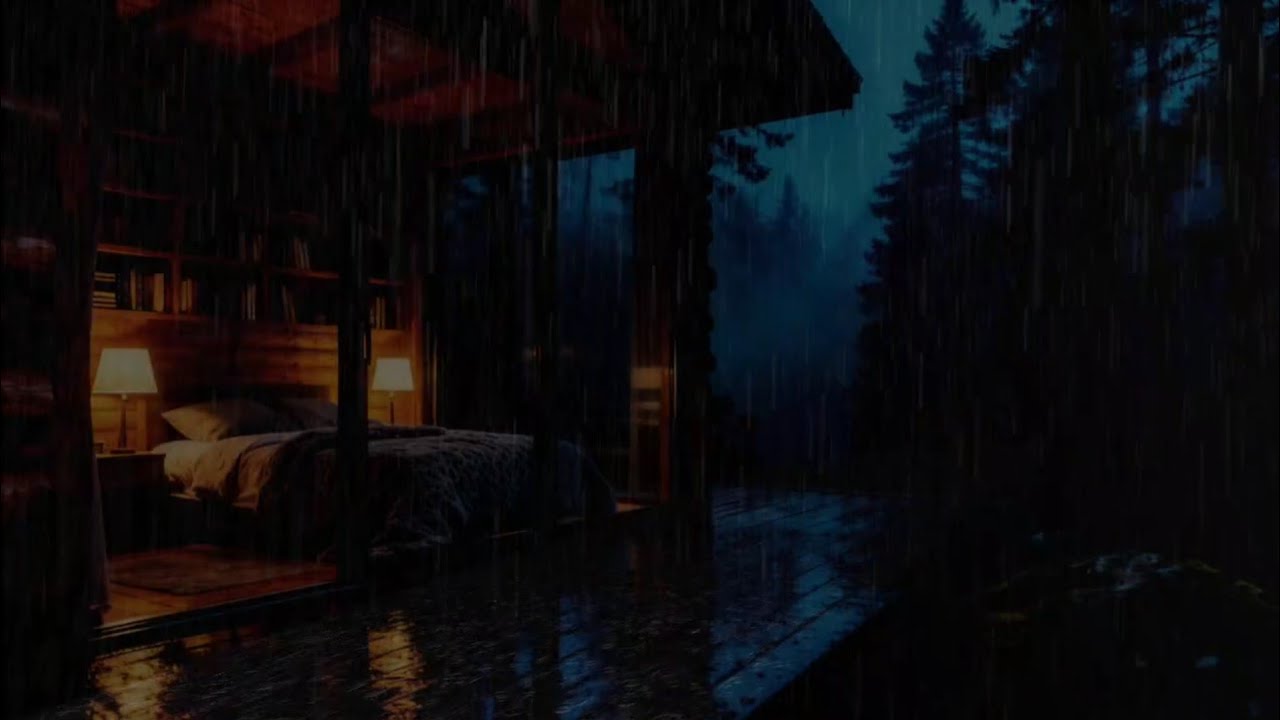 Cozy Cabin Night 🌲 Heavy Rain & Gentle Thunder Sounds for Deep Sleep
