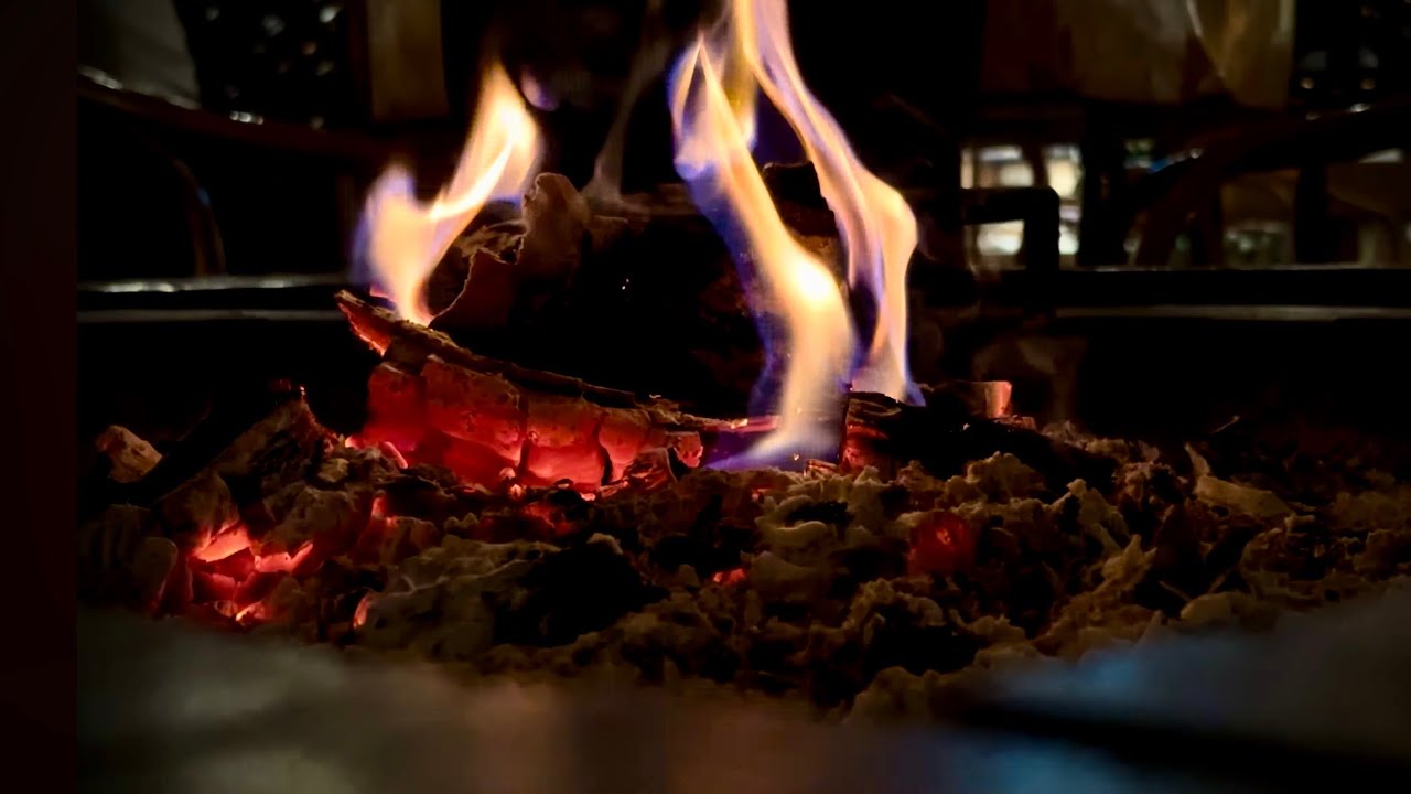 Relaxing Fireplace in the restaurant (1 HOURS) with Burning Logs and Crackling Fire Sounds  4K UHD