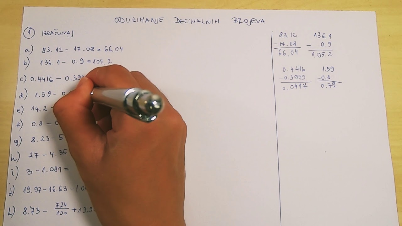 Matematika 5. Razred - Oduzimanje decimalnih brojeva