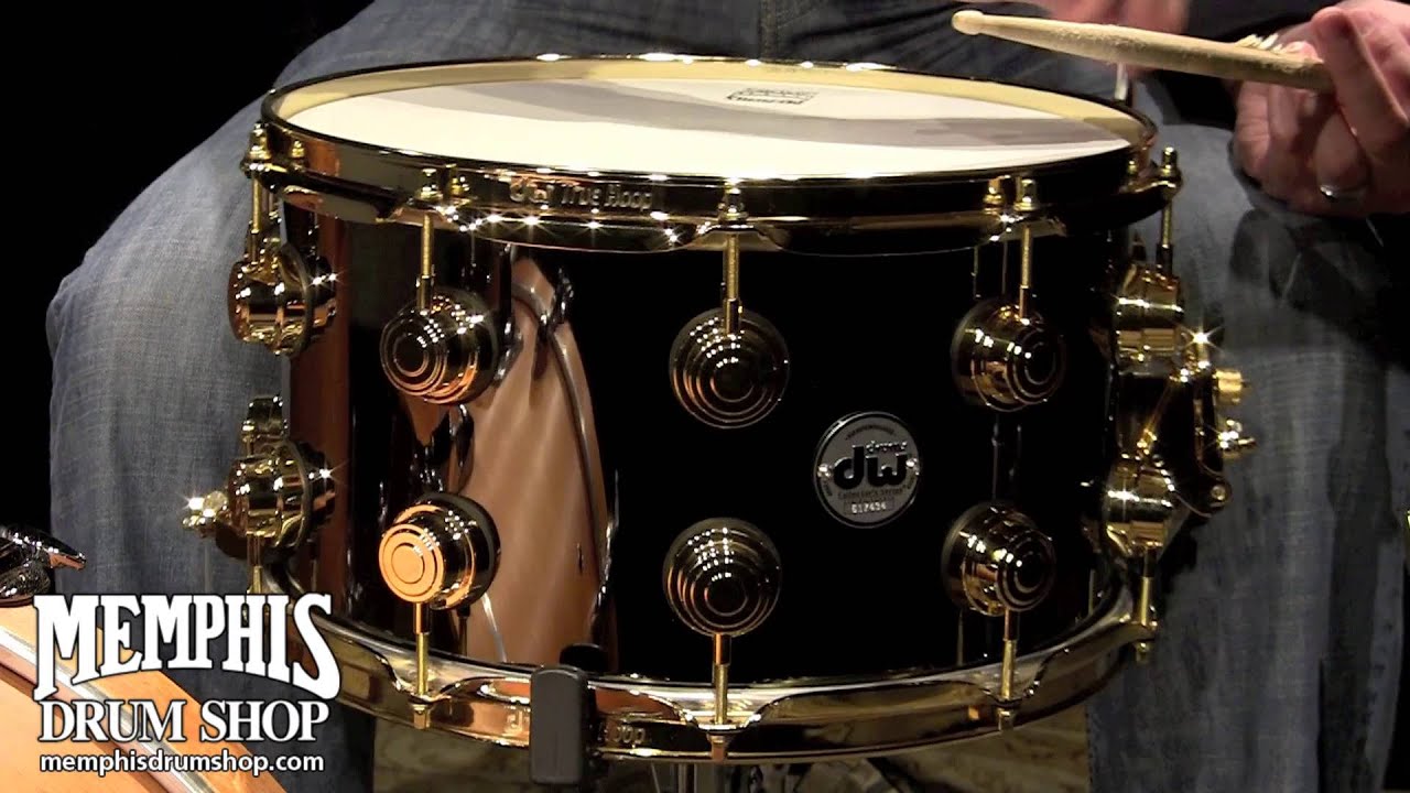 DW 14x8 Collector's Series Black Nickel Over Brass Snare Drum  - Gold Hardware