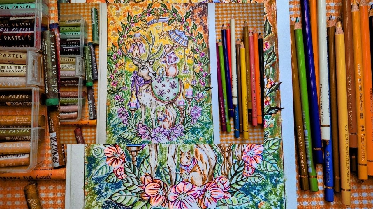 Mungyo Oil Pastel Background + Faber Castell Polychromos|Kanoko Egusa Page #adultcolorbook 