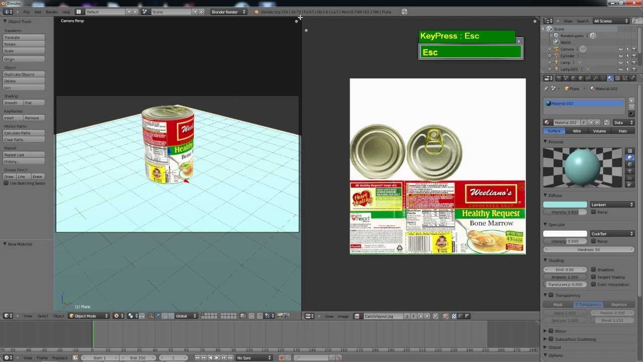Blender 2.59 Cylinder Can of Soup UV texture tutorial