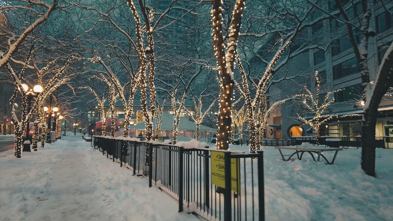 Seattle 6AM Morning Snow Walk, Downtown to Space Needle
