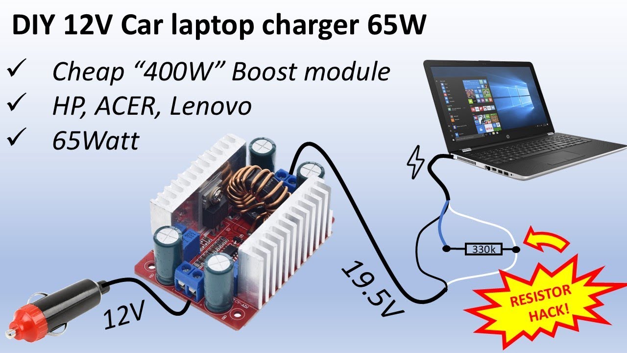 DIY 12V Car laptop charger with cheap TL494 400W 15A boost module