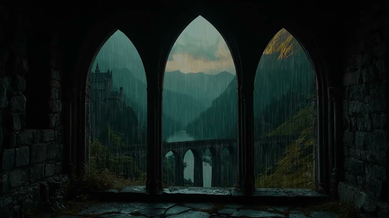 Medieval Castle Window on a Rainy Day | Gentle Rain Ambience for Peaceful Reading and Quiet Study