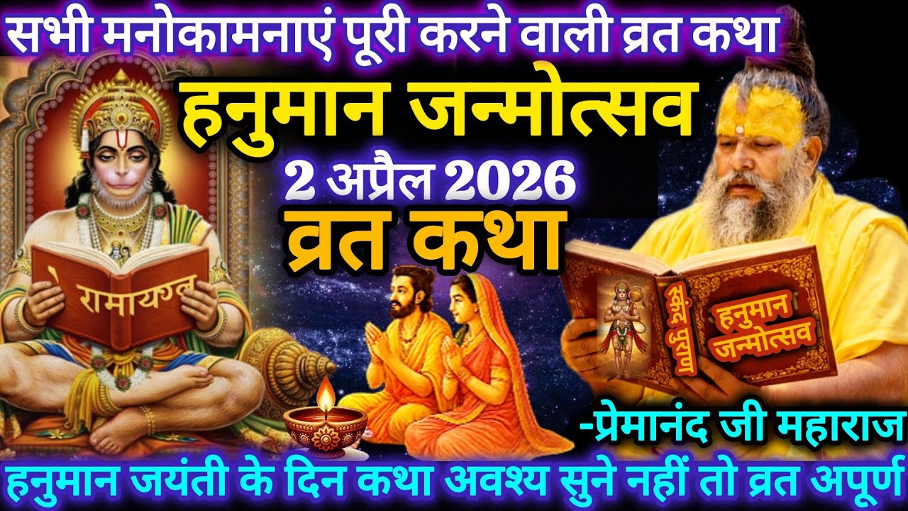 हनुमान जन्मोत्सव 2026 व्रत कथा | 2 अप्रैल हनुमान जयंती कथा | प्रेमानंद जी महाराज 