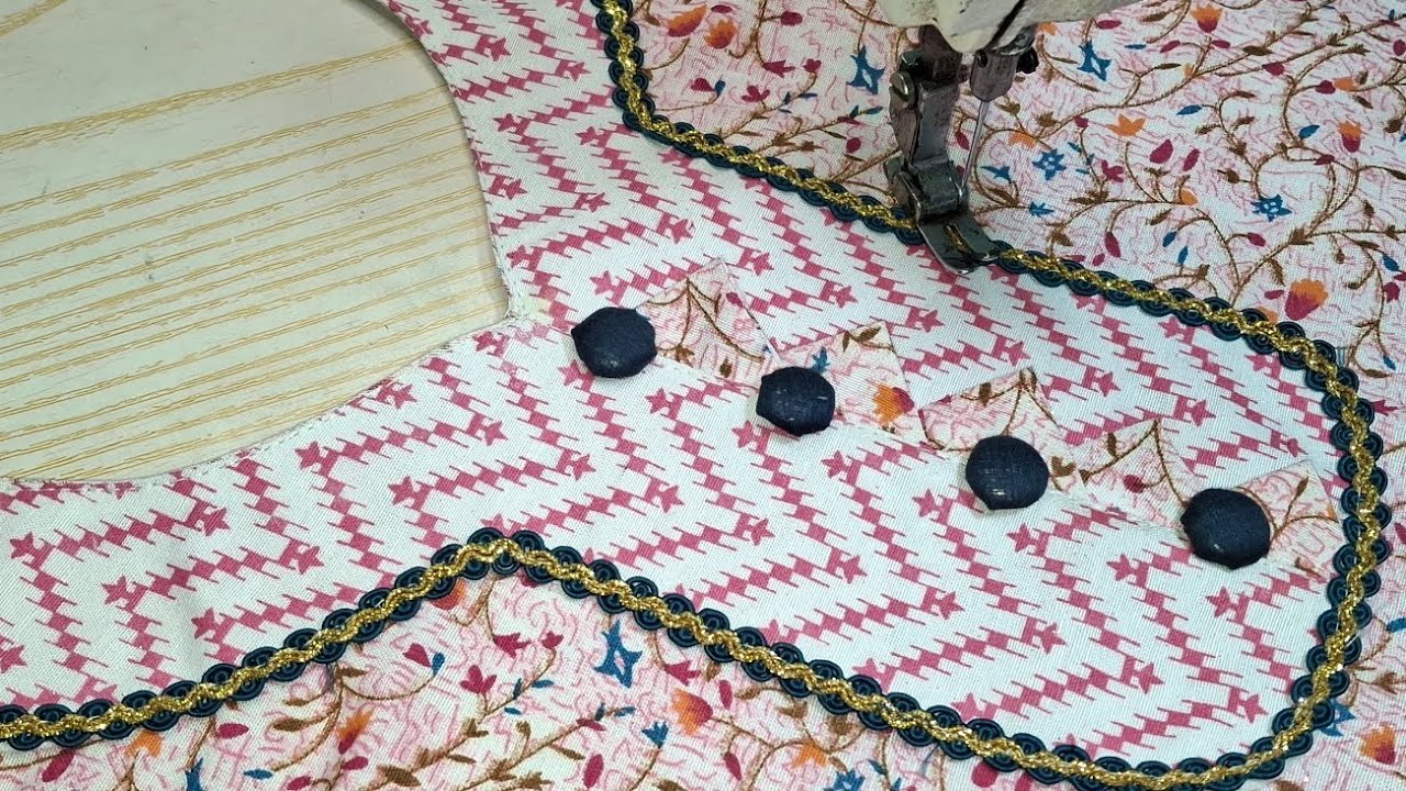🥰 Beautiful neck design with lace and Buttons cutting and stitching Easy trick for you 