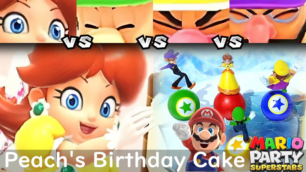Mario Party Superstars Daisy vs Luigi vs Wario vs Waluigi in Peach's Birthday Cake (Master)