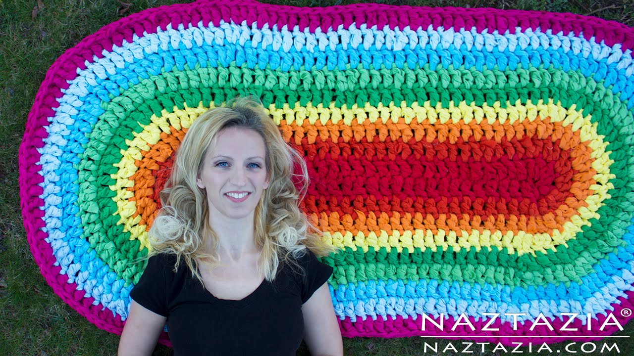HOW to CROCHET a RUG - DIY Tutorial Oval Rag Rug from Fabric by Naztazia