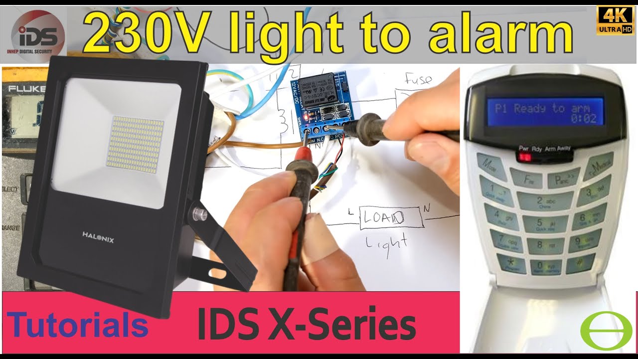 How to switch on a 230V flood light from your IDS X-Series alarm system when armed - with tutorial