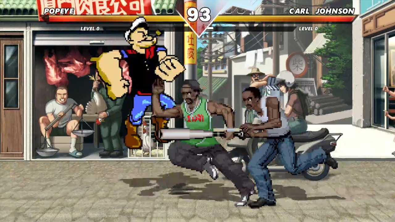 POPEYE Vs CJ & TONI CIPRIANI & NIKO BELLIC & TOMMY VERCETTI (GTA TEAM) - HIGH LEVEL INSANE FIGHT!