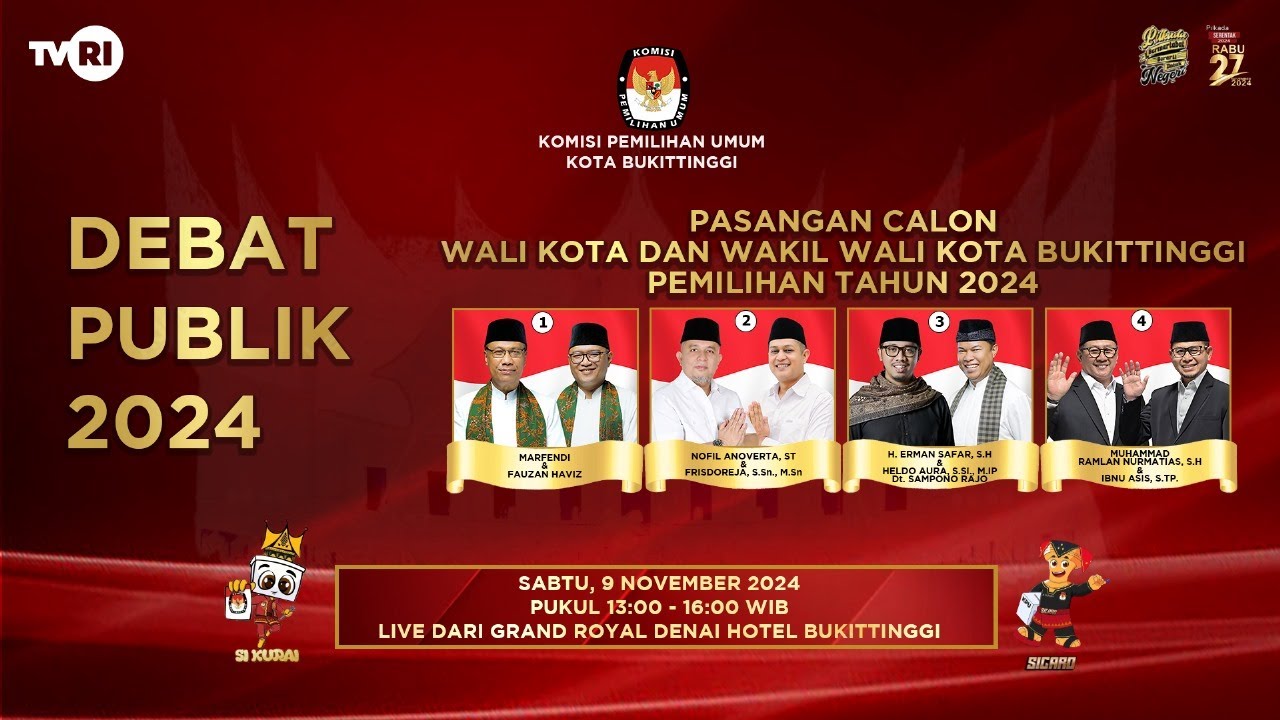 DEBAT PUBLIK PASANGAN CALON WALIKOTA DAN WAKIL WALIKOTA BUKITTINGGI TAHUN 2024.