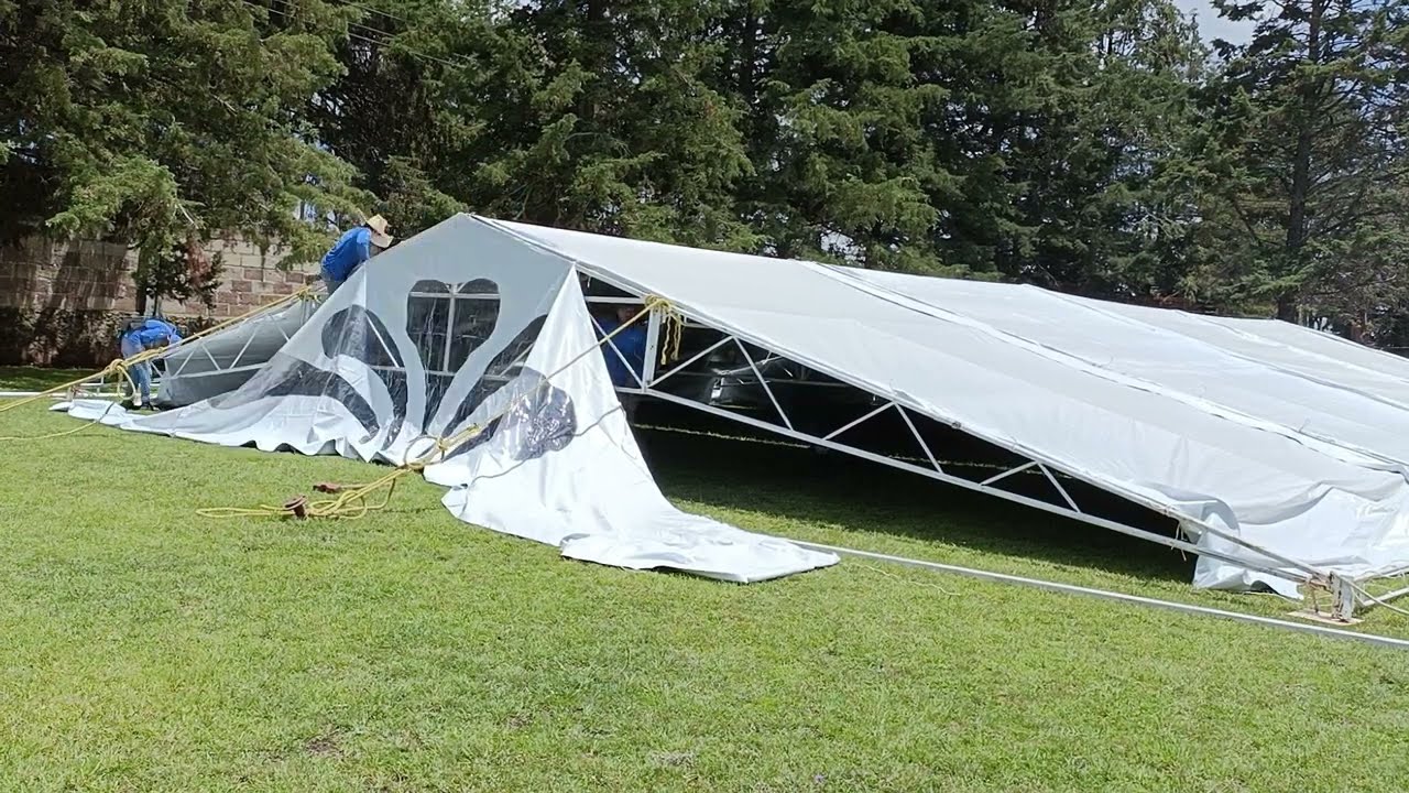 Instalación de carpa 15x20 sin tubo al centro