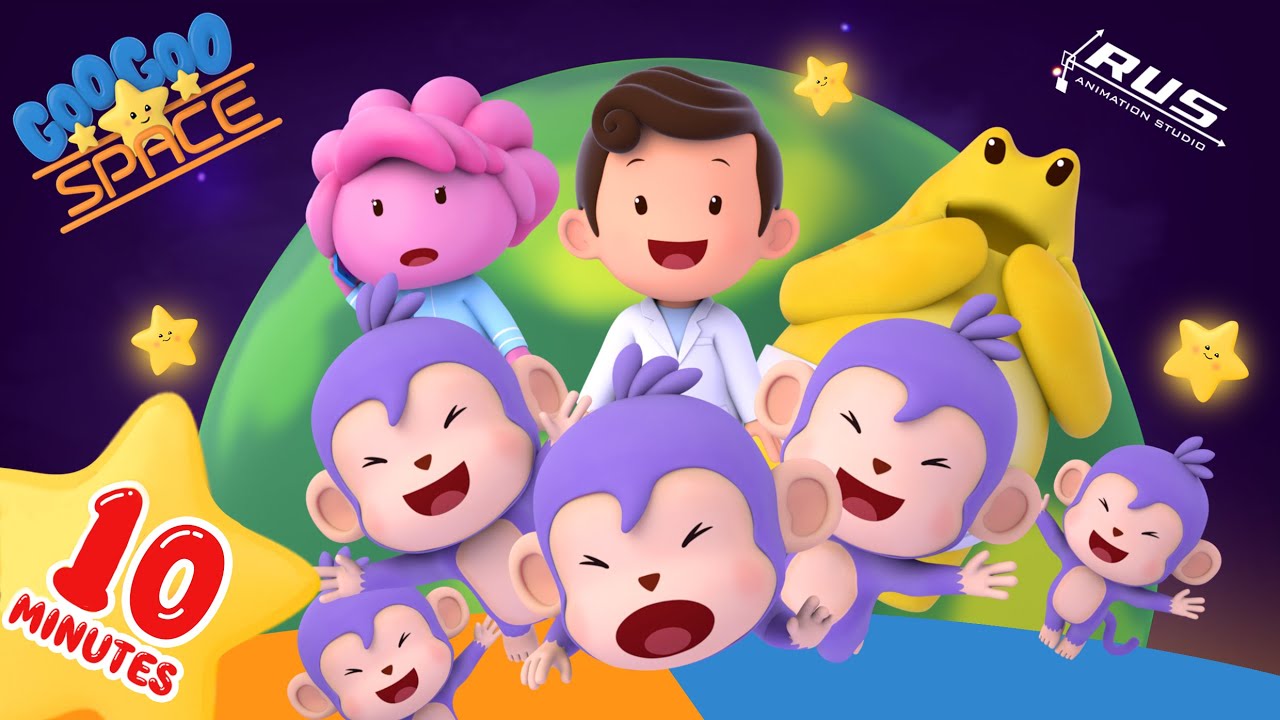5 Llittle Monkeys Jumping On The Bed 10 minutes | GooGoo Space Journey