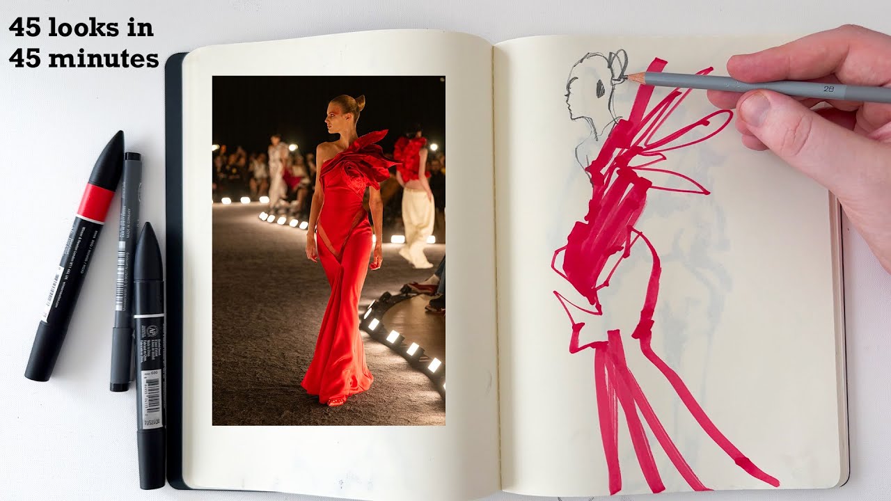 Рисование всей коллекции Schiaparelli весна-лето 2026 — уроки по фэшн-иллюстрации.