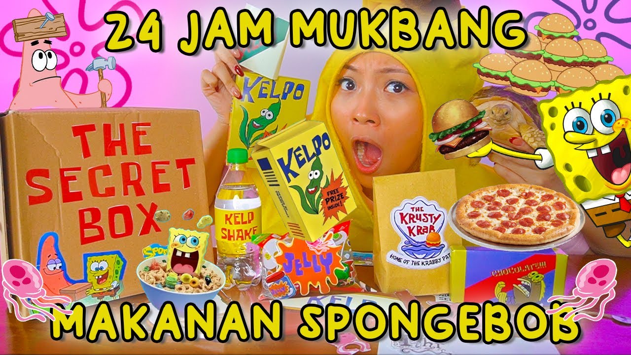 24 JAM MUKBANG MAKANAN SPONGEBOB ?! MAKAN KRUSTY KRAB SAMA UBUR UBUR 😱 🍔🍟🍕