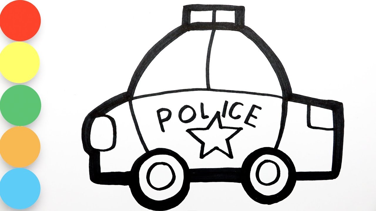 Coloring Police Car - Glitter Star - Painting for Toddlers and Drawing for Kids