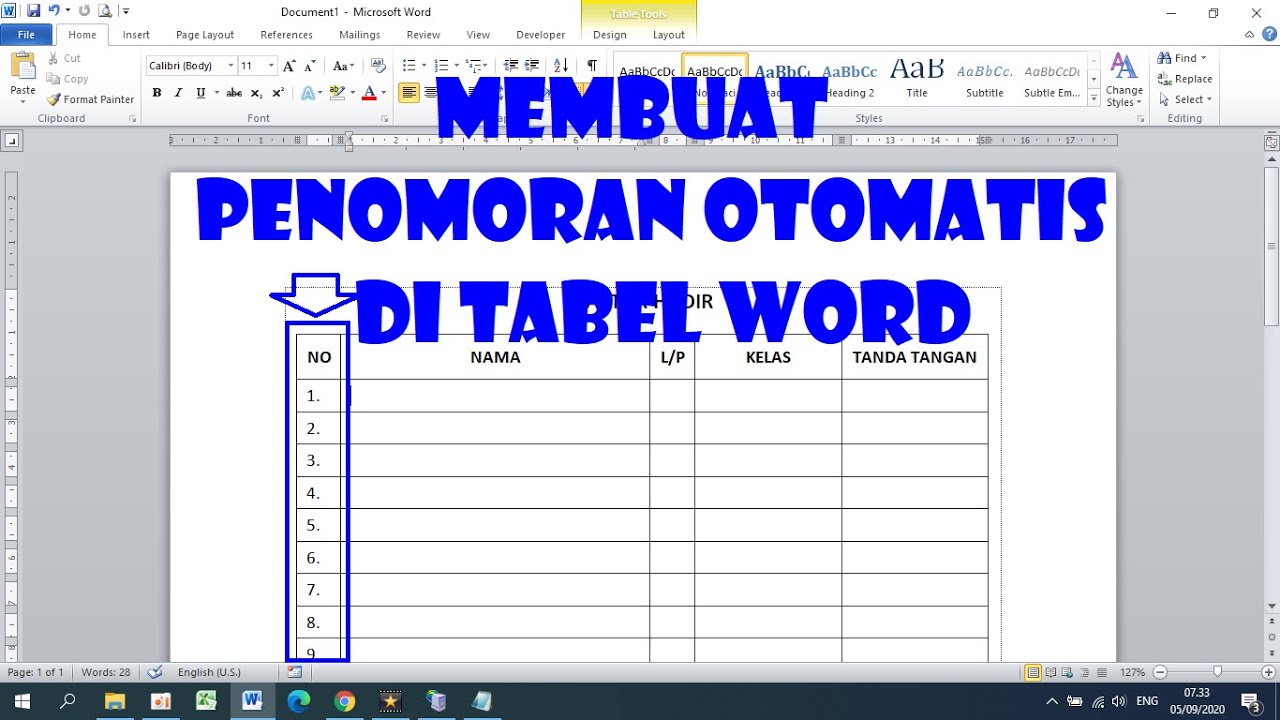 Cara Membuat Penomoran Otomatis di Tabel Word
