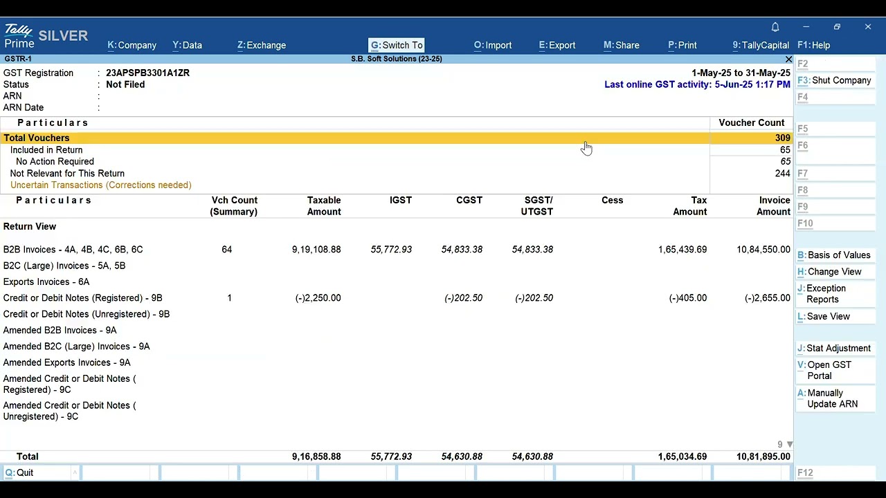 Tally Prime 6.1 GSTR1 EXcel and JSON file Retrun Process