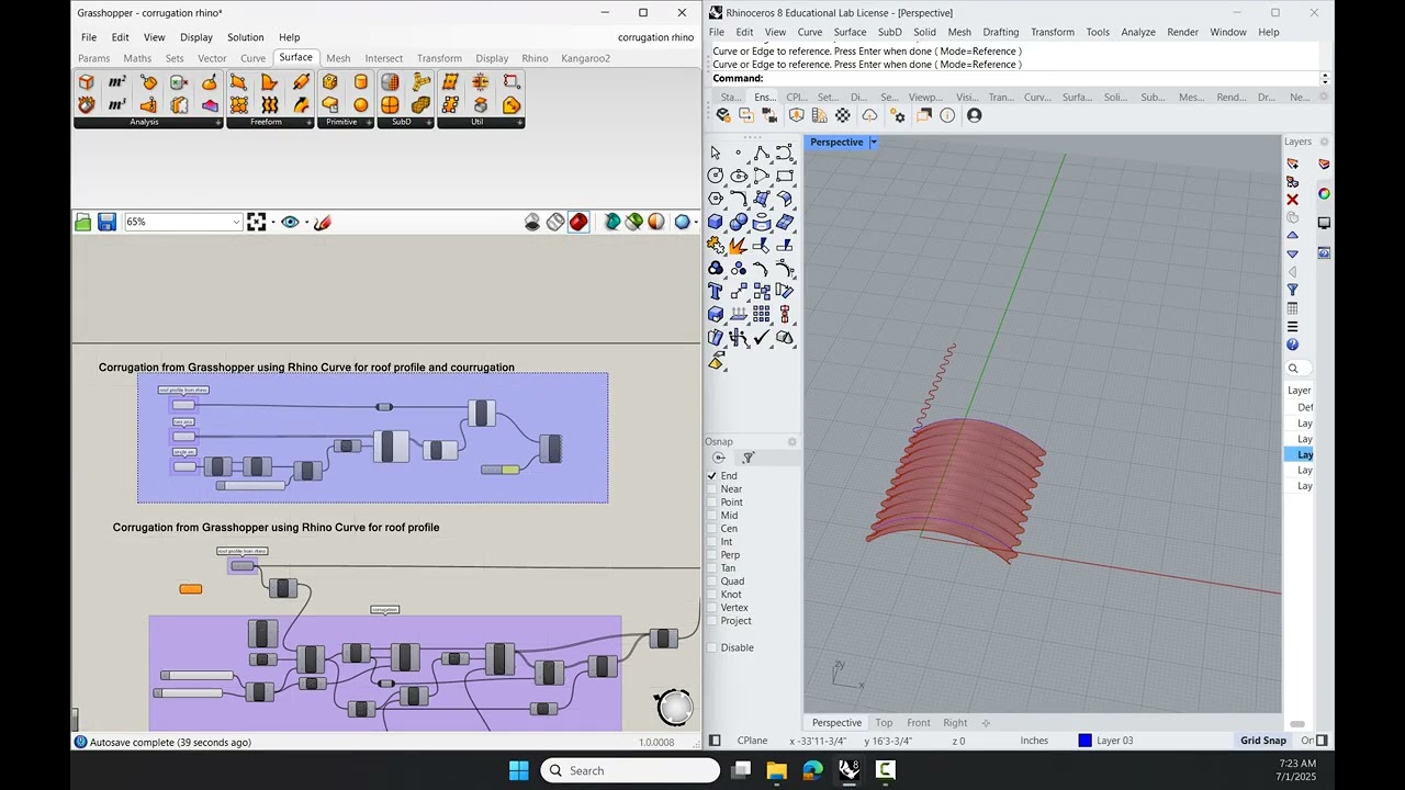 Grasshopper Rhino Corrugation Extrude Along Curve