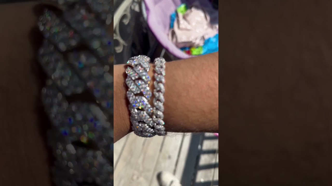 Shop GLD Diamond prong link 19mm bracelet White Gold/Iced out cuban chain 8.5mm bracelet White Gold