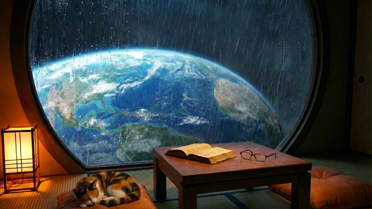 Rainy Space Room & Sleeping Cat 🐈 | 1.5-Hour 4K Sci-Fi Ambient Music Score