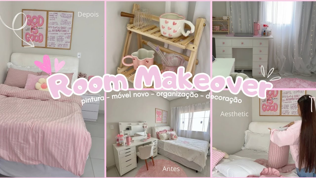Room Makeover - mini reforma no quarto aesthetic🎀pintura, decoração, móvel novo & organização…