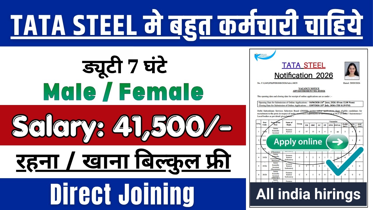 Tata Steel भर्ती 2026 | Tata Steel New Recruitment 2026 | New Job Vacancy 2026