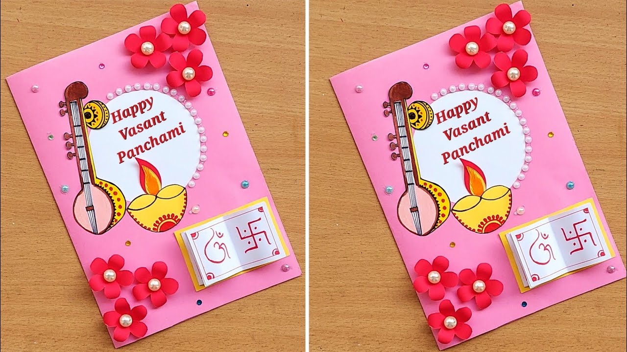 Easy and Beautiful Basant panchami Card/Vasant panchami drawing/Saraswati Puja Card