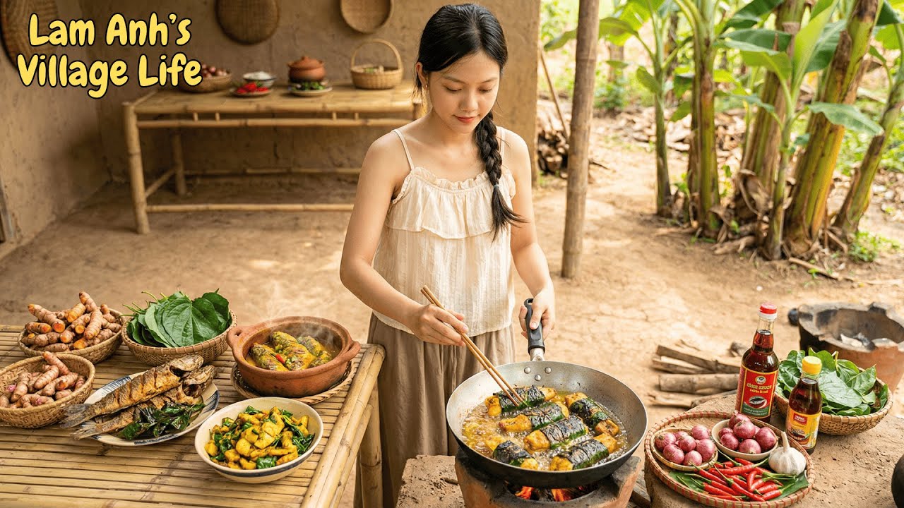 Harvesting And Cooking Vlog 38: Cooking a Dish with Snakehead Fish, Turmeric, and Betel Leaves