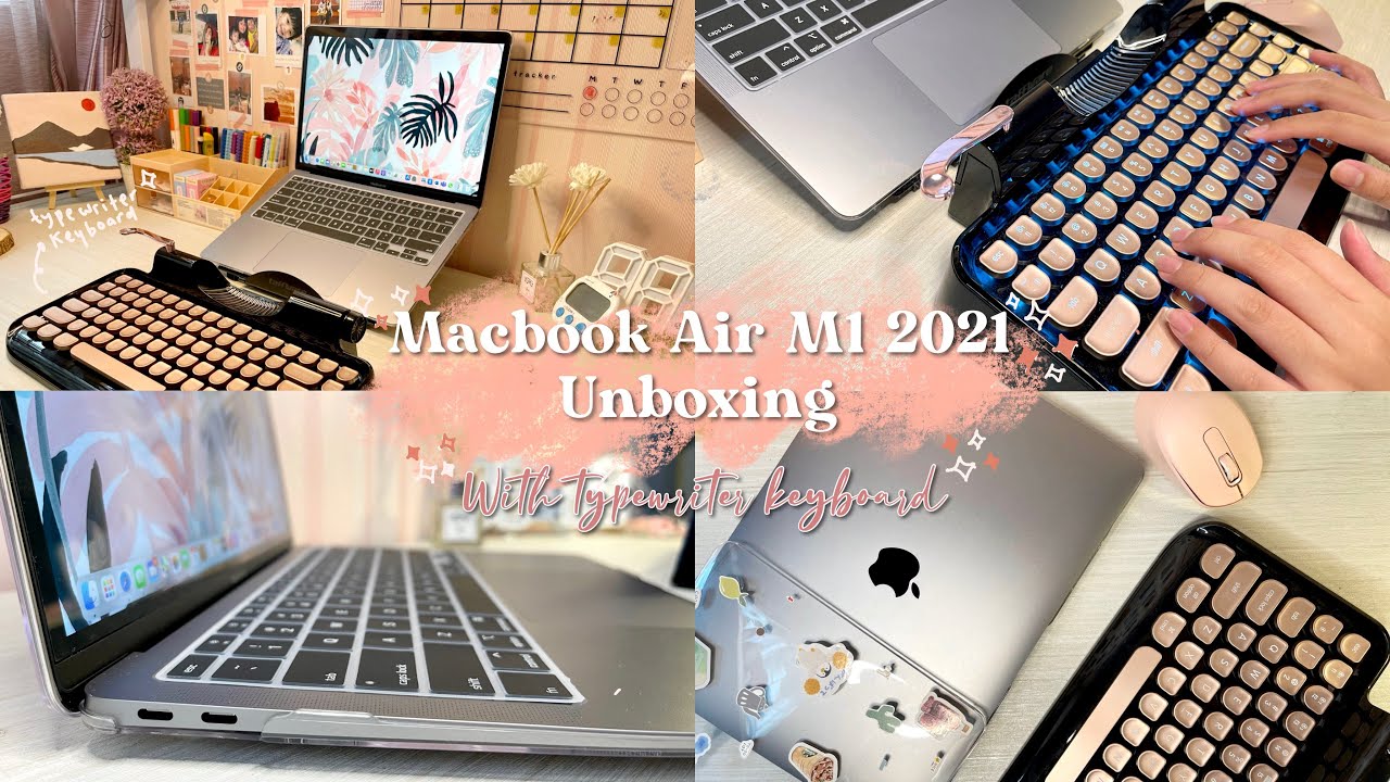 Macbook Air M1 2021 Unboxing (space grey)✨ + keyboard and accecories for macbook🍎