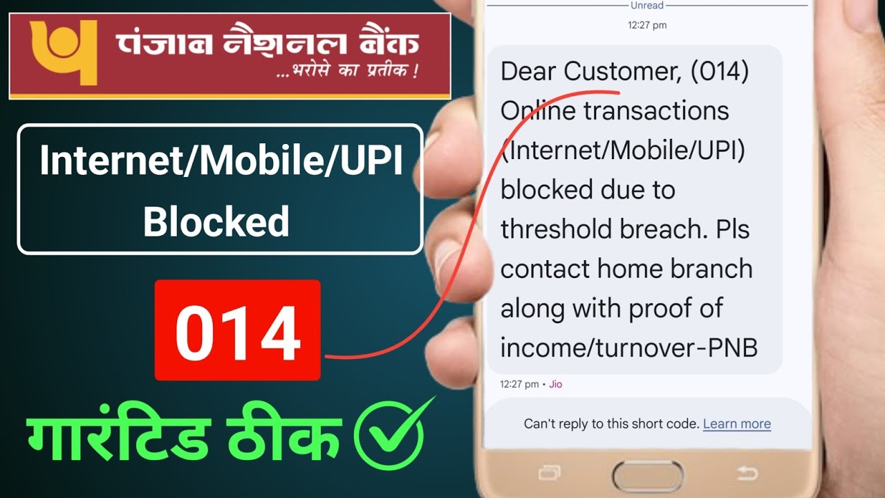 dear customer (014) online transaction (internet/mobile/upi) blocked due to threshold breach pnb