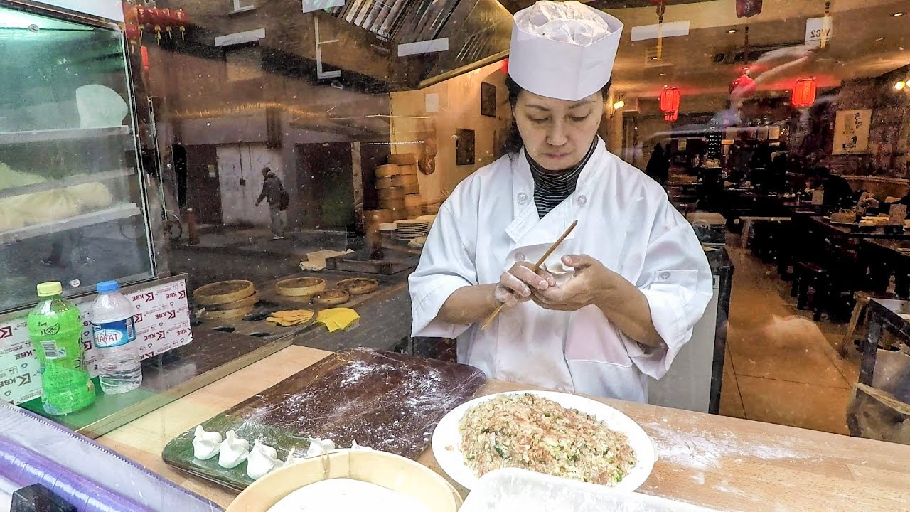 London Chinatown and Leicester Square. Walk Around the Restaurants, Food Stalls, Square and Garden